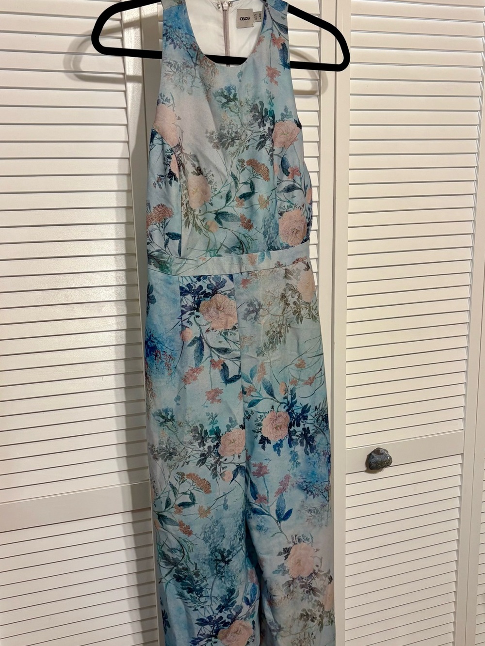 ASOS Pastel Floral Sleeveless Jumpsuit in Light Blue and Pink